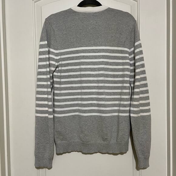 Vintage American Rag Grey and White Striped Button Up Cardigan Size Medium - Picture 2 of 8